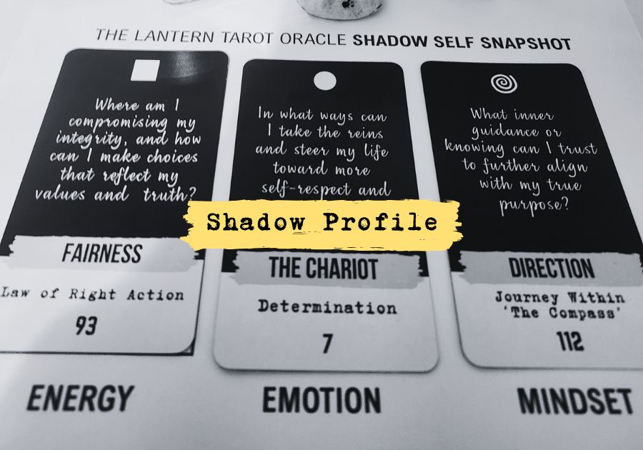 The Lantern Tarot Oracle cards laid out in a shadow work spread for King Gaia’s Shadow Profile 1:1 consultation — a sacred self-discovery session for uncovering hidden patterns, emotional healing, and personal transformation.