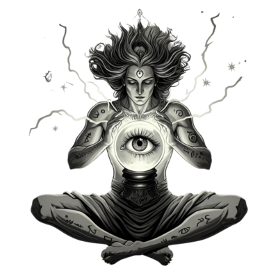 Meditating figure with radiant energy symbolising that you are the oracle, embodying intuition and inner wisdom.